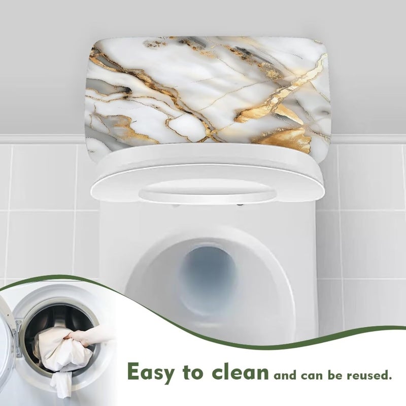 Tesivruno Marble Print Toilet Tank Lid Cover and Stains and Dust Resistant Toilet Tank Cover Universal Fit for Most Toilets Tanks Bathroom Decor, White and Gold - Image 4